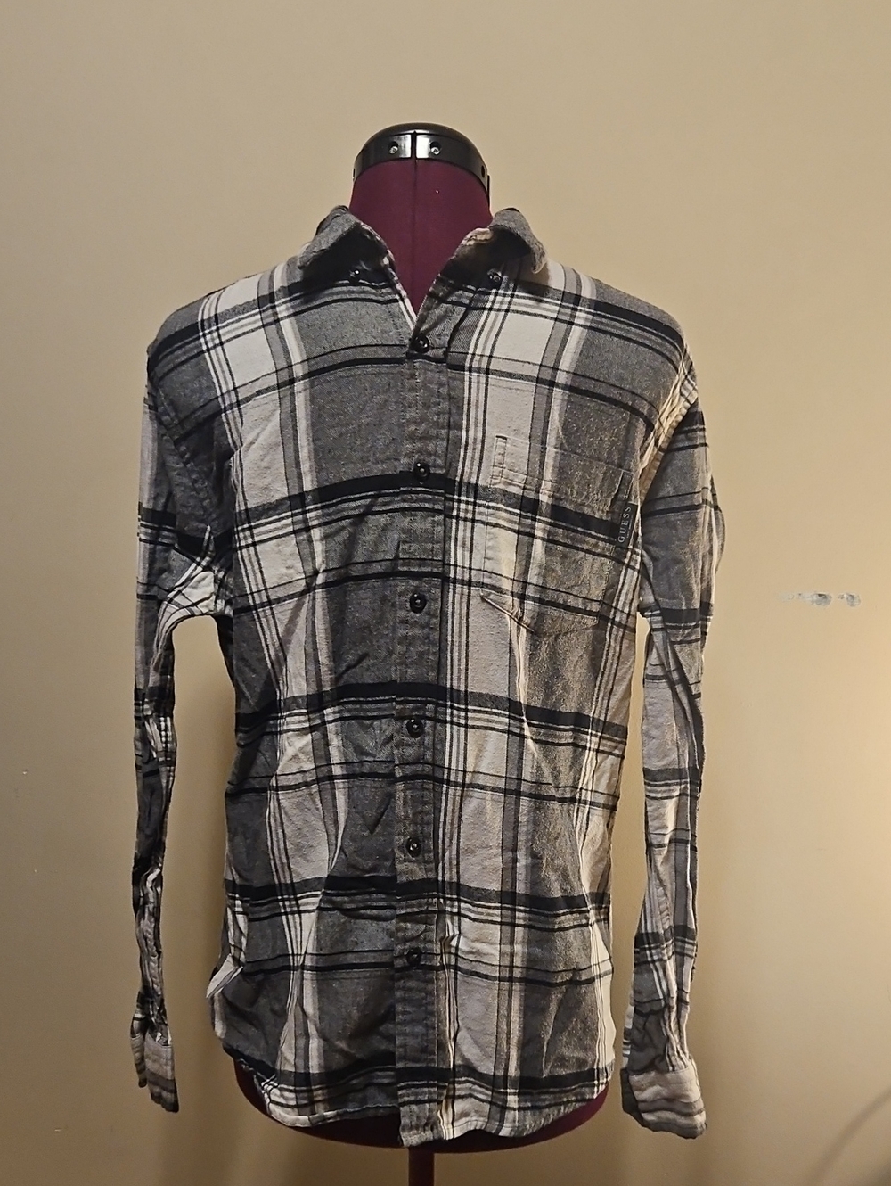 Men's Black and White Plaid Button-Down Shirt